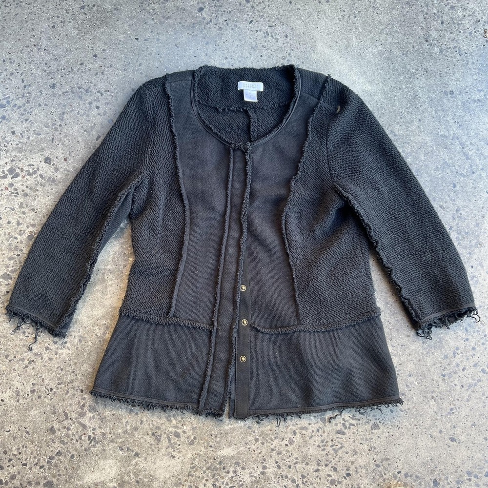 Barneys New‎ York Sweater Womens Medium Black Cotton Snap Front Cardigan Jacket